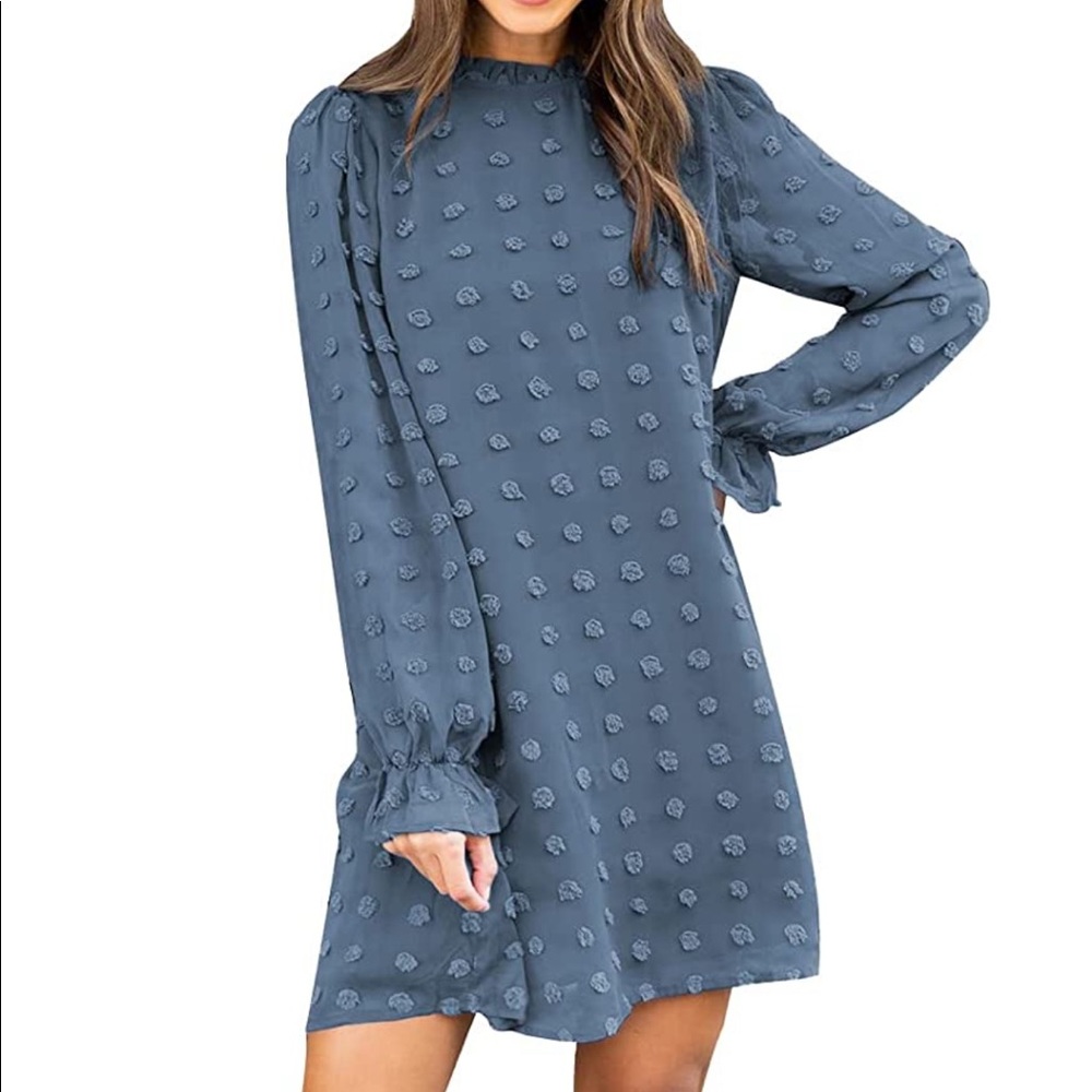 Adibosy Long Sleeve Swiss Dot Mini Dress, Large